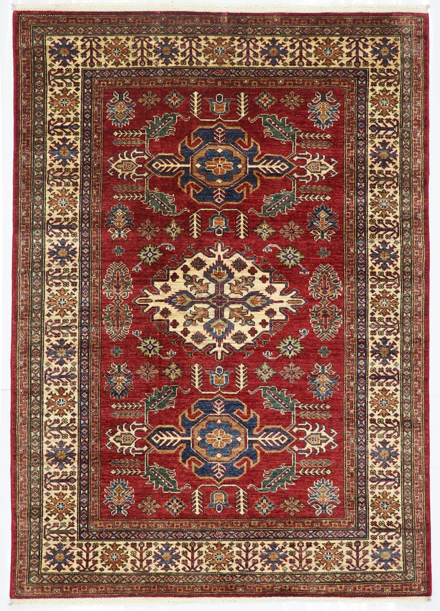 5x7 ft Oriental Area Rug, Red Afghan Hand Knotted Wool Traditional Carpet, Rugs For Living Room, Bedroom Rug, Dining Table Rug, Kitchen Rug