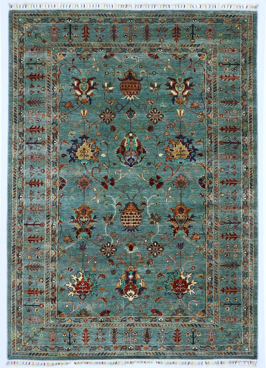 6x8 ft Blue Bidjar Area Rug, Afghan Hand Knotted Wool Traditional Rectangle Area Carpet, Rugs For Living Room, Bedroom Rug, Dining Table Rug