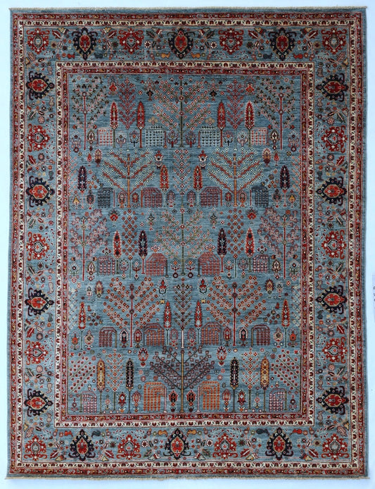 8x10 Ft Tree Tribal Area Rug, Blue Floral Afghan Hand Knotted Wool Traditional Carpet, Rugs For Living Room, Bedroom Rug, Dining Table Rug