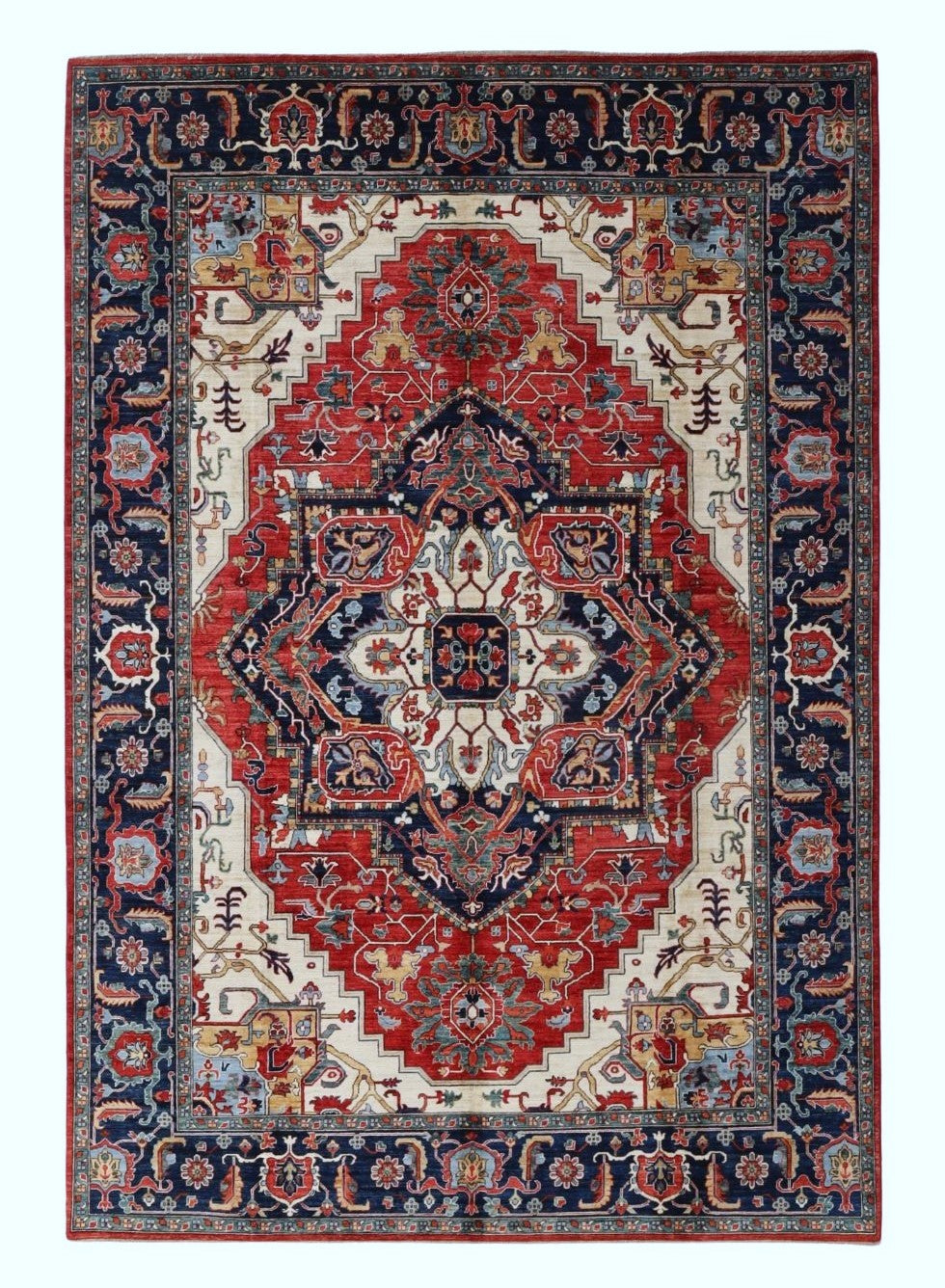 9x12 Ft Persian Style Heriz Large Area Rug, Red Afghan Hand Knotted Wool Traditional Rectangle Carpet, Rugs For Living Room, Bedroom Rug