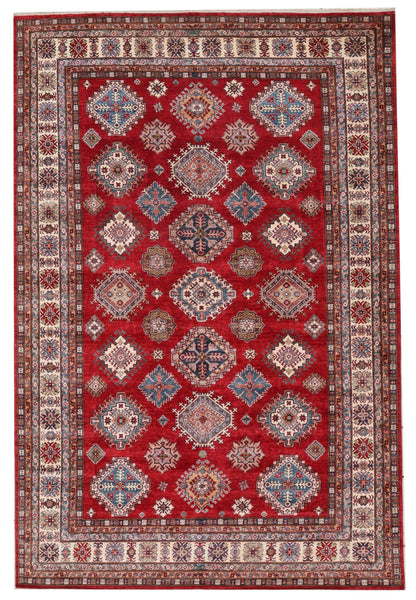 10x14 Ft Kazak Oriental Large Area Rug, Red Afghan Hand Knotted Wool Rectangle Carpet, Rugs For Living Room, Bedroom Rug, Dining Table Rug