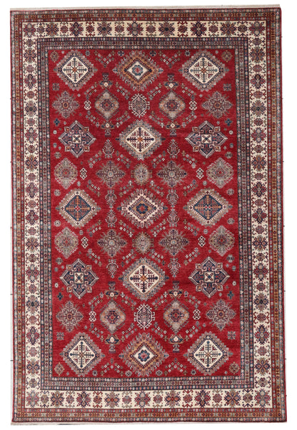 10x13 Ft Oriental Kazak Large Area Rug, Red Afghan Hand Knotted Wool Traditional Rectangle Carpet, Living Room Rug, Bedroom Rug, Office Rug