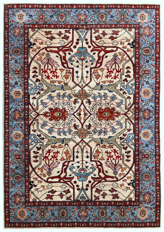 5x7 Ft Arabesque Bidjar Area Rug, Beige Afghan Hand Knotted Wool Traditional Rectangle Carpet, Rug For Living Room, Bedroom Rug, Kitchen Rug