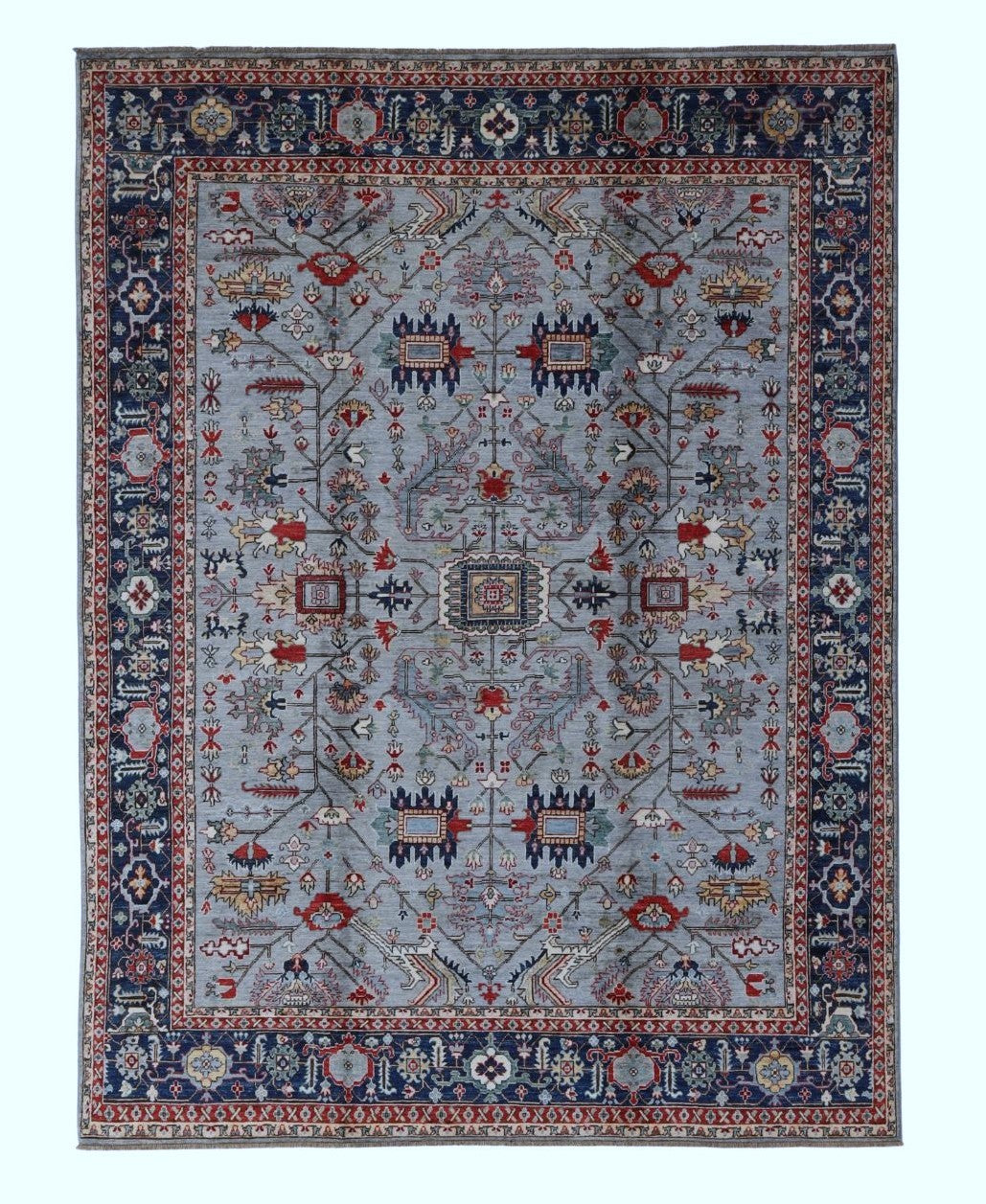 8x10 Ft Heriz Serapi Area Rug, Blue Persian Hand Knotted Wool Traditional Carpet, Rugs For Living Room, Bedroom Rug, Dining Table Rug Carpet