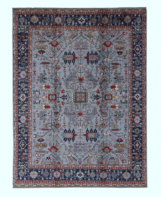 8x10 Ft Heriz Serapi Area Rug, Blue Persian Hand Knotted Wool Traditional Carpet, Rugs For Living Room, Bedroom Rug, Dining Table Rug Carpet