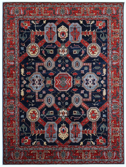 8x10 Ft Blue Oriental Area Rug, Afghan Hand Knotted Wool Traditional Rectangle Carpet, Rugs For Living Room, Bedroom Rug, Dining Table Rug