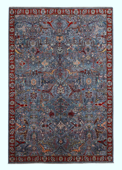 6x9 ft Arabesque Bidjar Area Rug, Blue Red Afghan Hand Knotted Wool Traditional Carpet, Rugs For Living Room, Bedroom Rug, Dining Table Rug