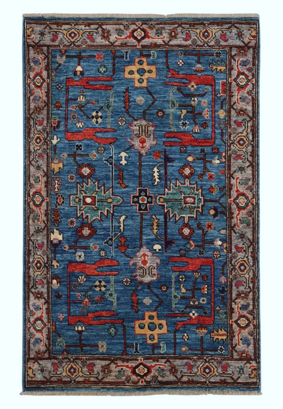 3x5 ft Tribal Small Area Rug, Blue Afghan Hand Knotted Wool Traditional Carpet, Rugs For Living Room, Bedroom Rug, Entryway Rug, Kitchen Rug