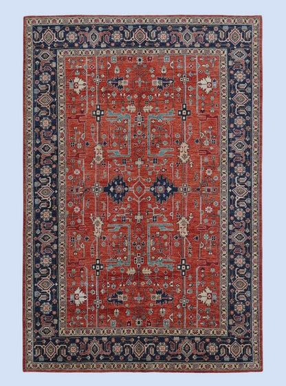 6x9 ft Oriental Area Rug, Red Afghan Hand Knotted Wool Traditional Carpet, Rugs For Living Room, Bedroom Rug, Dining Table Rug, Kitchen Rug