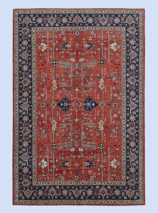 6x9 ft Oriental Area Rug, Red Afghan Hand Knotted Wool Traditional Carpet, Rugs For Living Room, Bedroom Rug, Dining Table Rug, Kitchen Rug