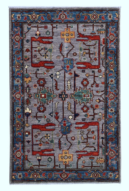 3x5 Ft Bidjar Small Area Rug, Gray Afghan Hand Knotted Wool Traditional Carpet, Rugs For Living Room, Bedroom Rug, Office Rug, Entryway Rug