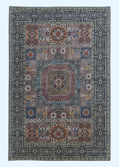 6x9 Ft Mamluk Medallion Area Rug, Gray Turkish Hand Knotted Wool Traditional Carpet, Rugs For Living Room, Bedroom Rug, Dining Table Rug