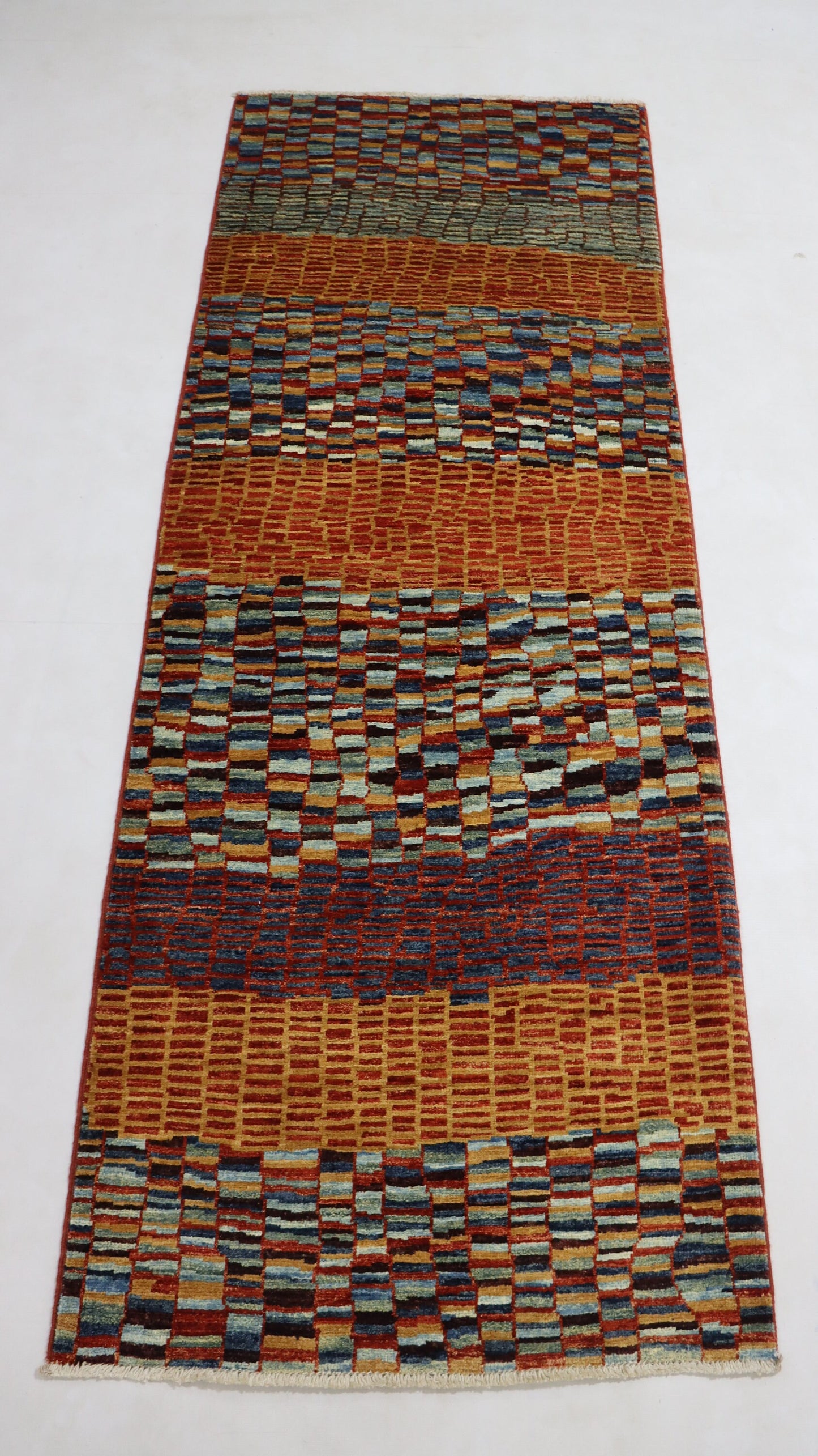 7 Ft Gabbeh Multicolor Afghan Hand Knotted Tribal Wool Runner Rug