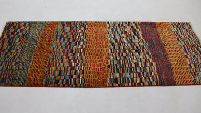 7 Ft Gabbeh Multicolor Afghan Hand Knotted Tribal Wool Runner Rug