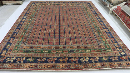 9x12 Ft Red/Blue Pazyryk Afghan Hand Knotted Rug