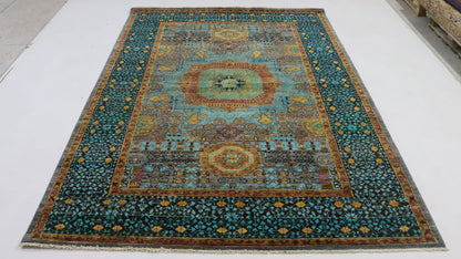 6x8 Ft Green Turkish Mamluk Hand Knotted Oriental Area Rug