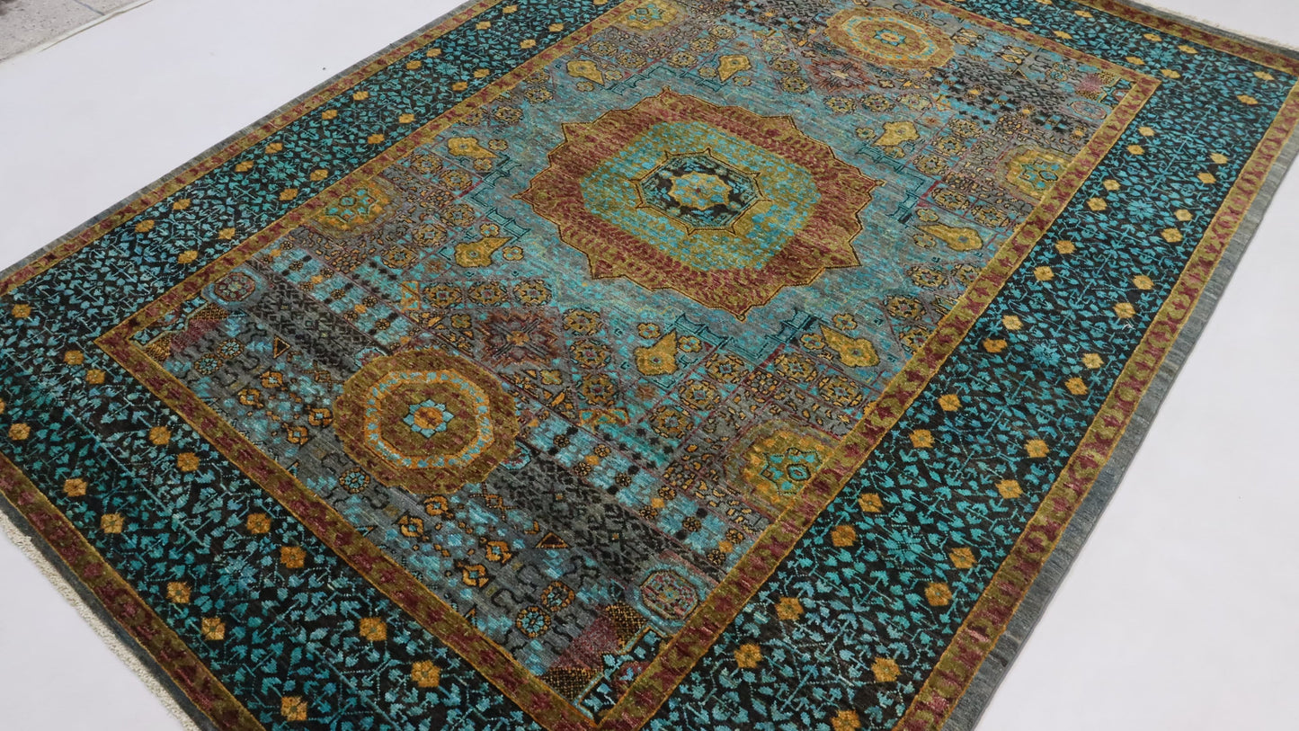 6x8 Ft Green Turkish Mamluk Hand Knotted Oriental Area Rug