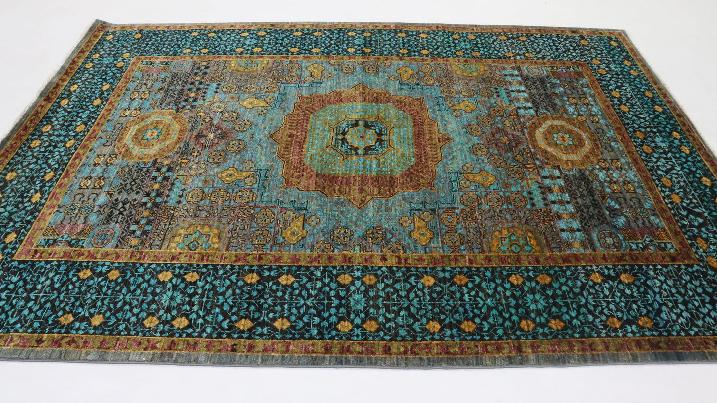 6x8 Ft Green Turkish Mamluk Hand Knotted Oriental Area Rug