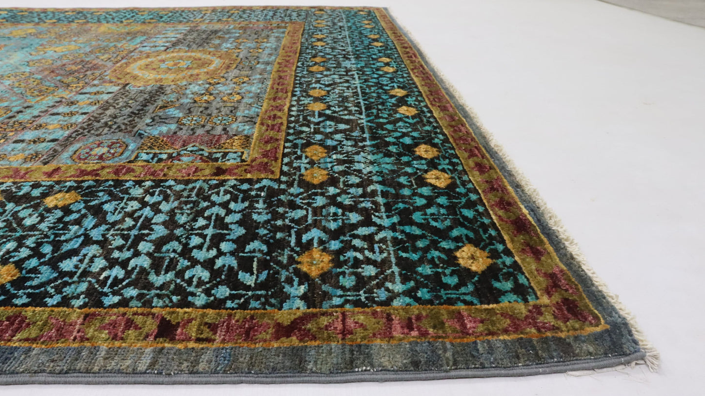 6x8 Ft Green Turkish Mamluk Hand Knotted Oriental Area Rug