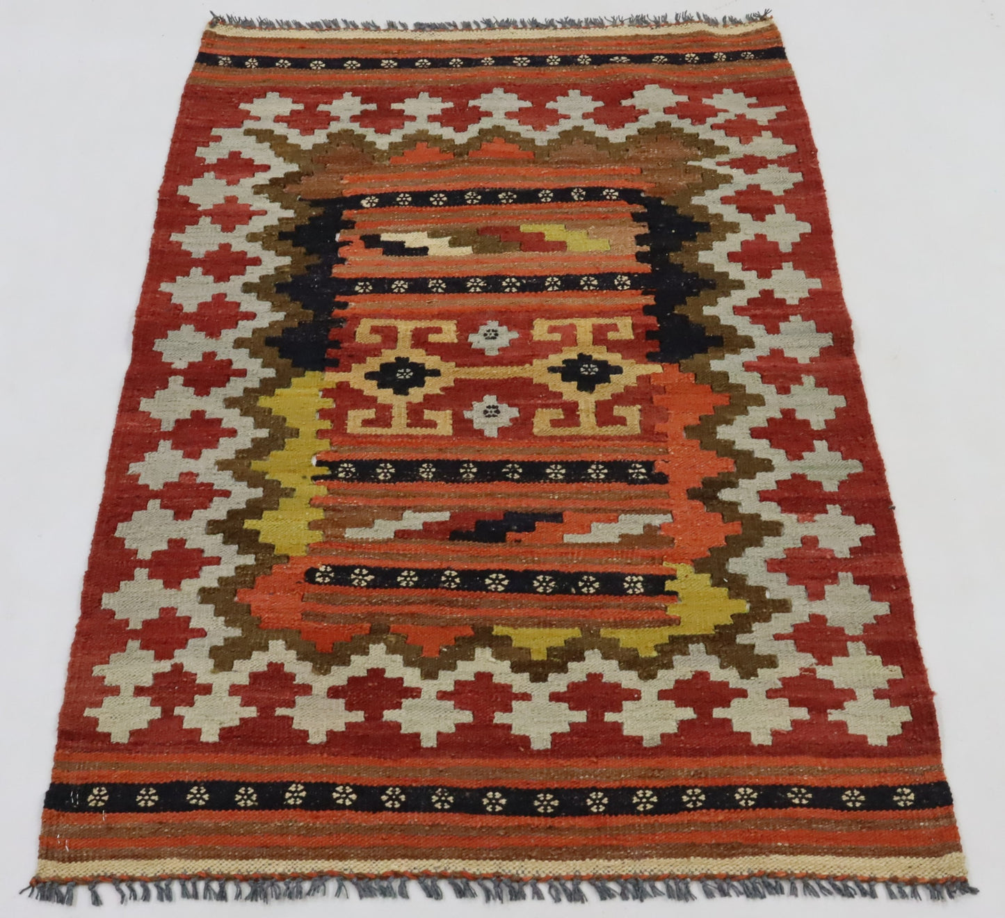 3x4 Ft Multicolor Turkish Kilim Hand Knotted Aztec Area Rug