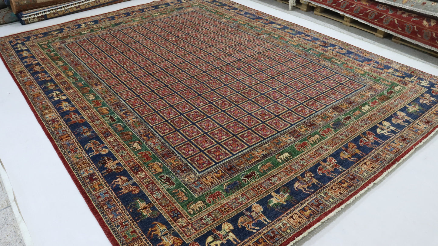 9x12 Ft Red/Blue Pazyryk Afghan Hand Knotted Rug