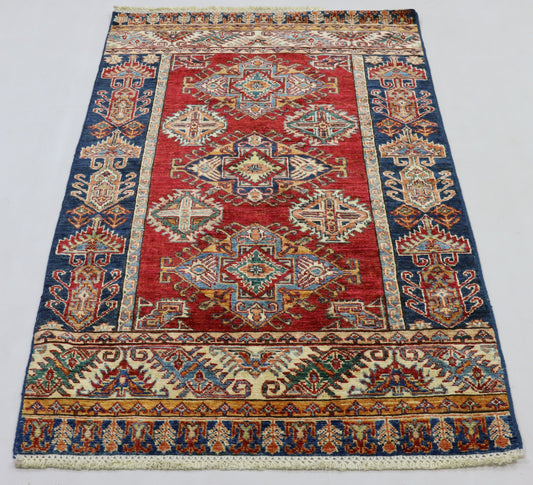 3x5 Ft Red Kazak Afghan Handmade Oriental Area Rug