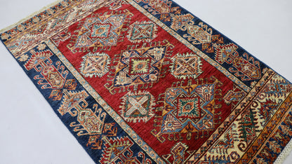 3x5 Ft Red Kazak Afghan Handmade Oriental Area Rug