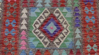 4x5 Ft Red Turkish Kilim Hand Knotted Aztec Area Rug