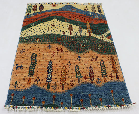 3x5 Ft Multicolor Landscape Gabbeh Afghan Handmade Tribal Area Rug