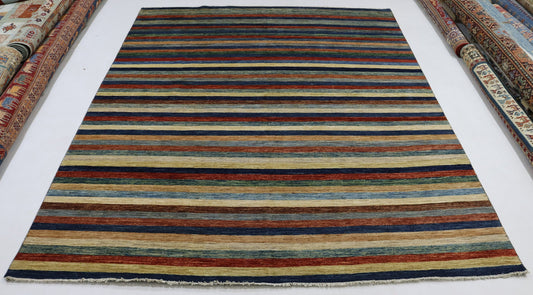 8x10 Ft Multicolor Striped Gabbeh Hand Knotted Afghan Area Rug