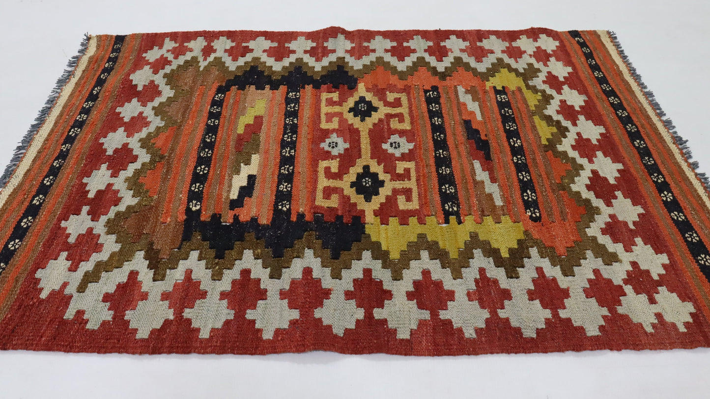 3x4 Ft Multicolor Turkish Kilim Hand Knotted Aztec Area Rug