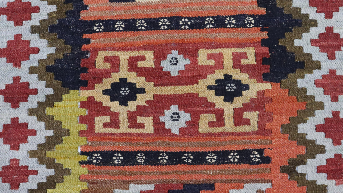 3x4 Ft Multicolor Turkish Kilim Hand Knotted Aztec Area Rug