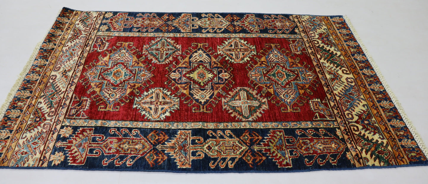 3x5 Ft Red Kazak Afghan Handmade Oriental Area Rug