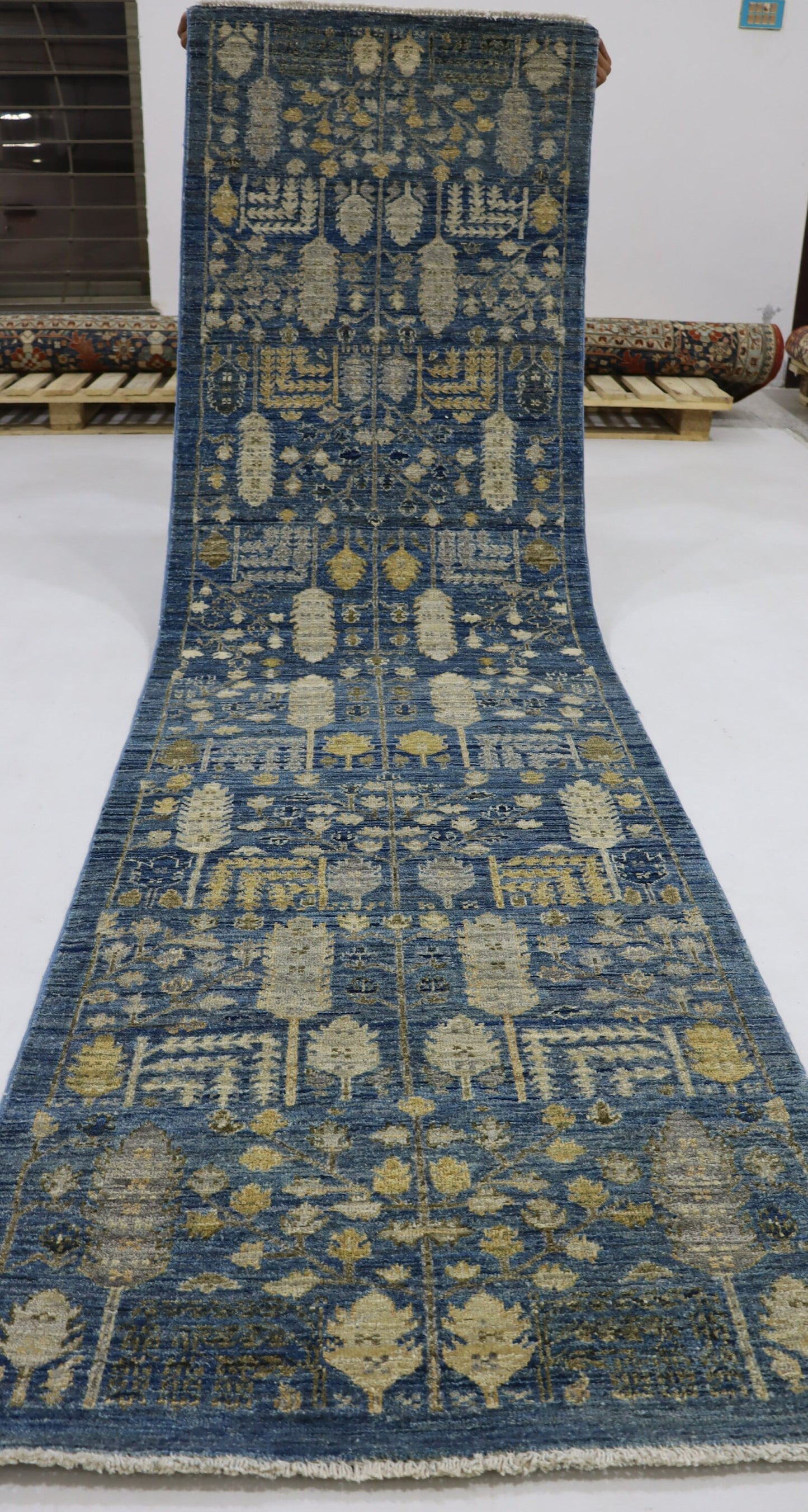 10 Ft Tree Of Life Blue Aryana Afghan Hand Woven Tribal Runner Rug