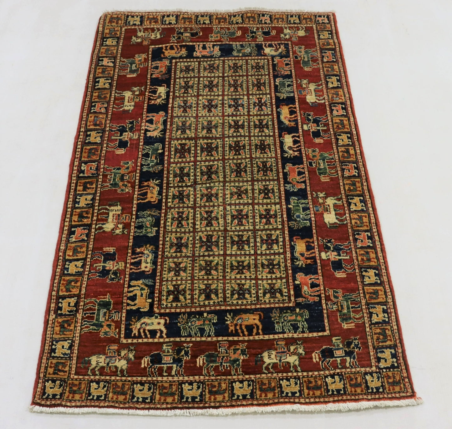 3x5 Ft Red Pazyryk Afghan Hand Woven Tribal Area Rug