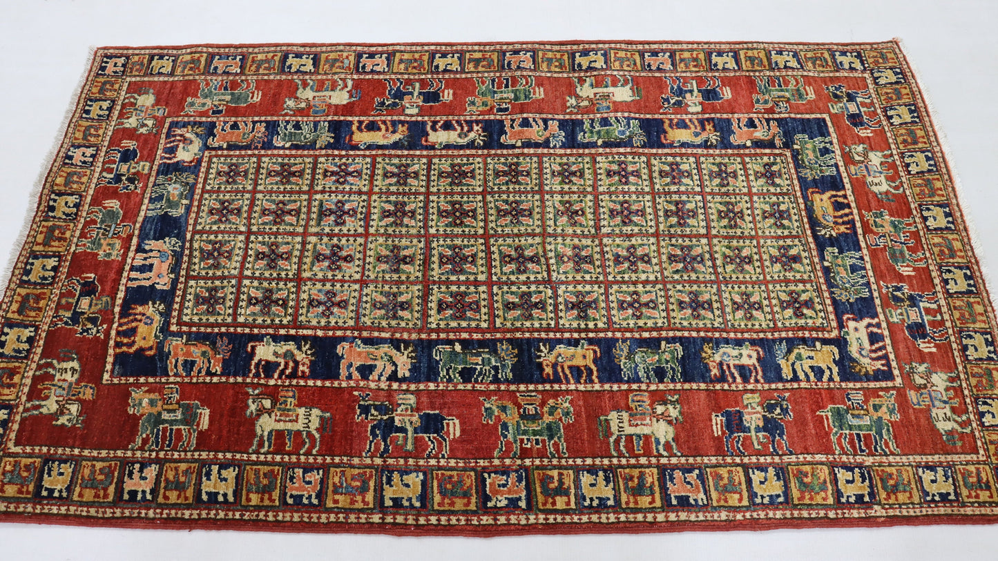 3x5 Ft Red Pazyryk Afghan Hand Woven Tribal Area Rug