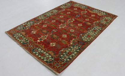 3x4 Ft Red Oriental Afghan Hand Knotted Area Rug