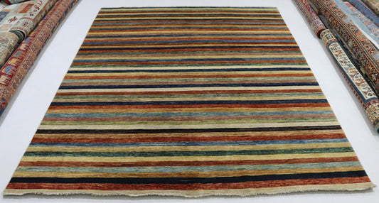 8x10 Ft Multicolor Striped Gabbeh Hand Knotted Afghan Area Rug