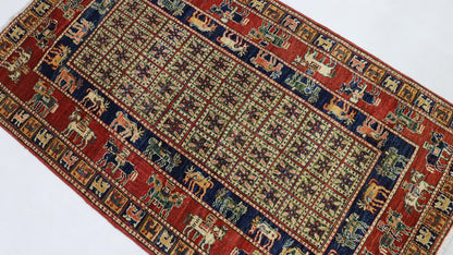 3x5 Ft Red Pazyryk Afghan Hand Woven Tribal Area Rug