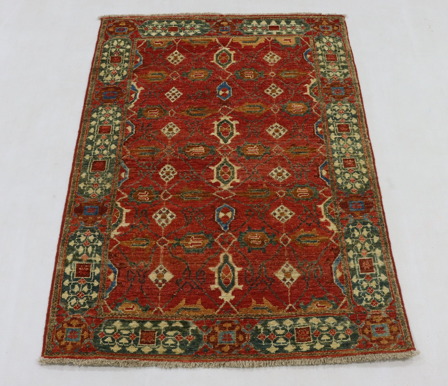 3x4 Ft Red Oriental Afghan Hand Knotted Area Rug