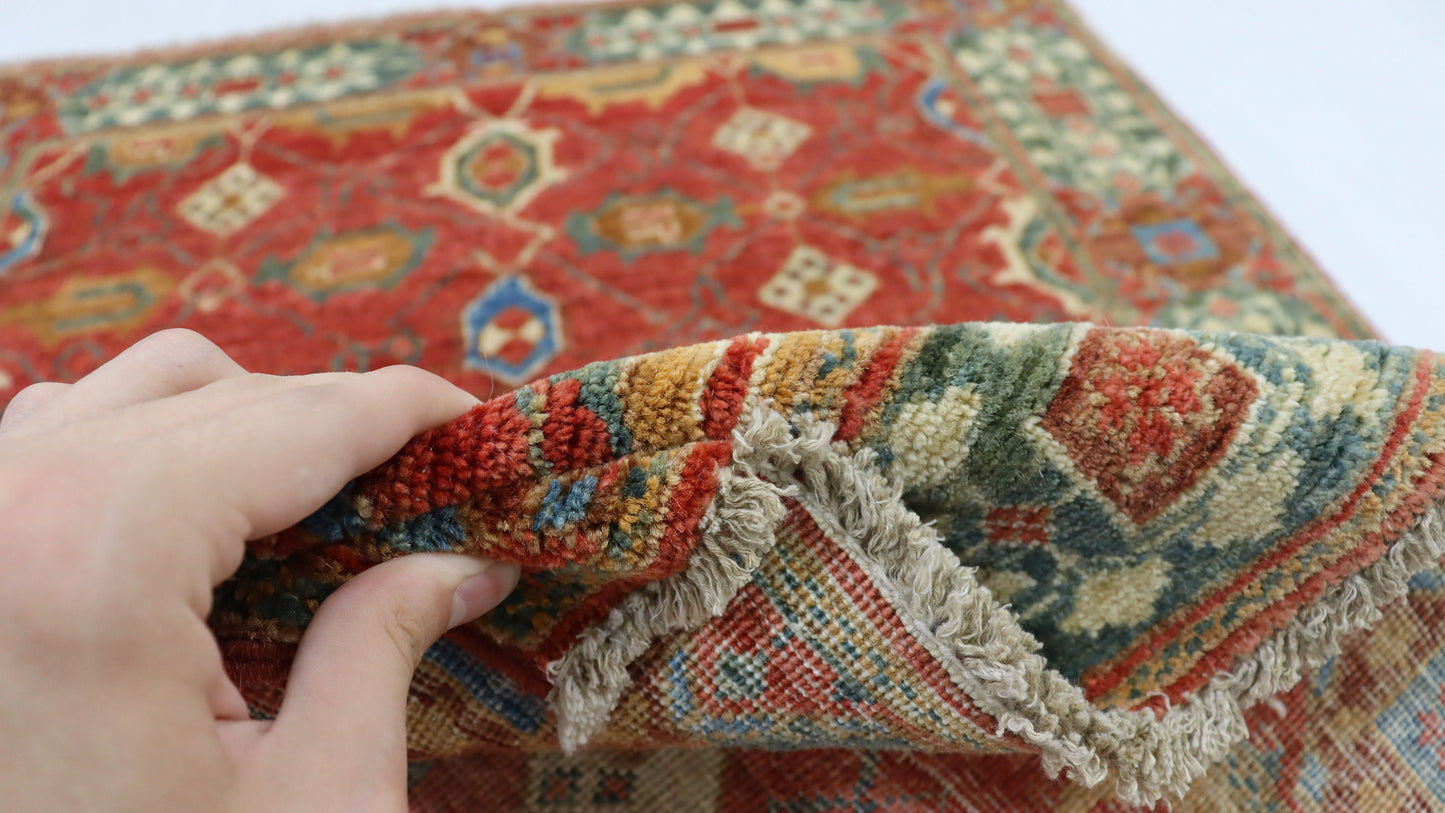 3x4 Ft Red Oriental Afghan Hand Knotted Area Rug