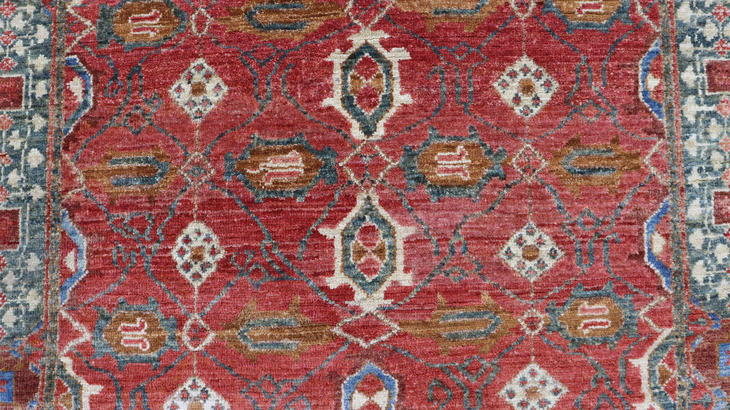 3x4 Ft Red Oriental Afghan Hand Knotted Area Rug