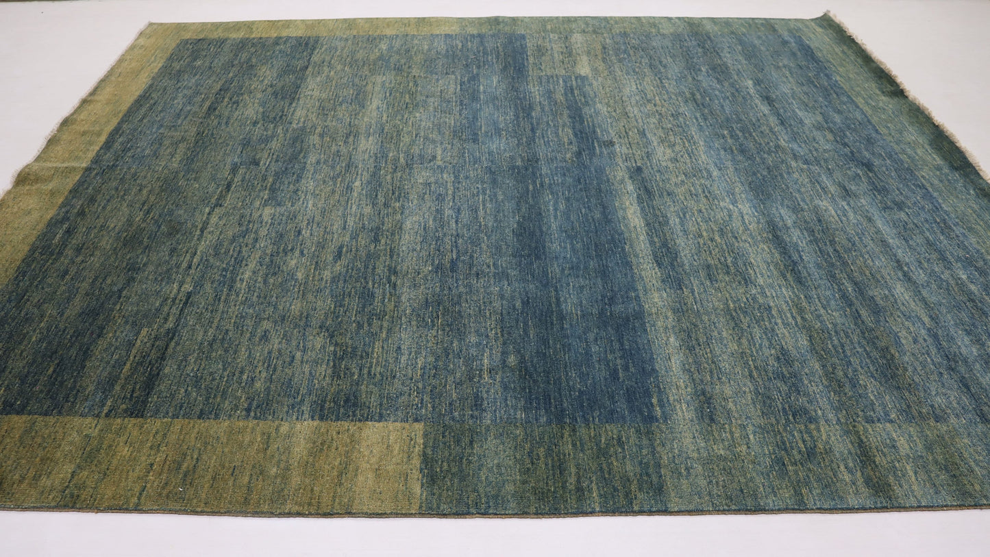 8x10 Ft Green/Blue Gabbeh Afghan Hand Knotted Area Rug