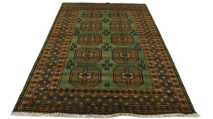 6x8 Ft Green Bokhara Afghan Hand Knotted Area Rug