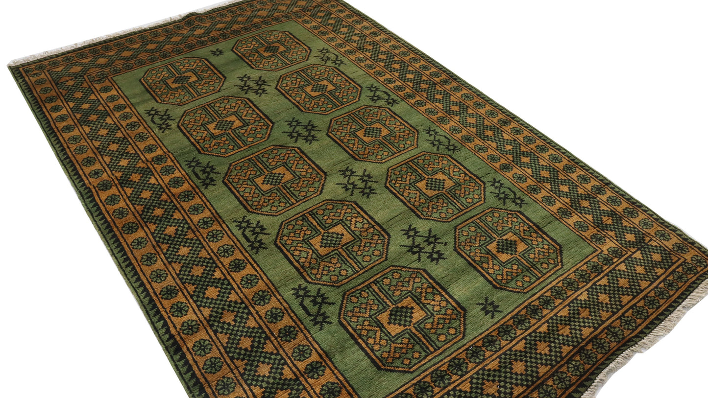 6x8 Ft Green Bokhara Afghan Hand Knotted Area Rug