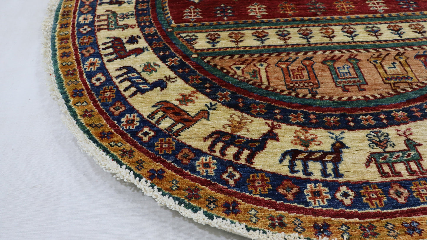 4x4 Ft Round Gabbeh Afghan Hand Knotted Tribal Area Rug