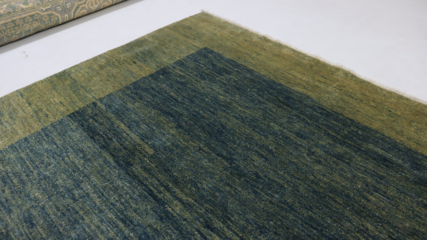 8x10 Ft Green/Blue Gabbeh Afghan Hand Knotted Area Rug