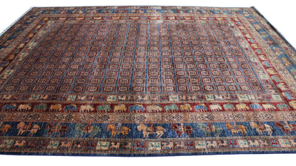 10x13 Ft Multicolor Pazyryk Afghan Hand Knotted Area Rug