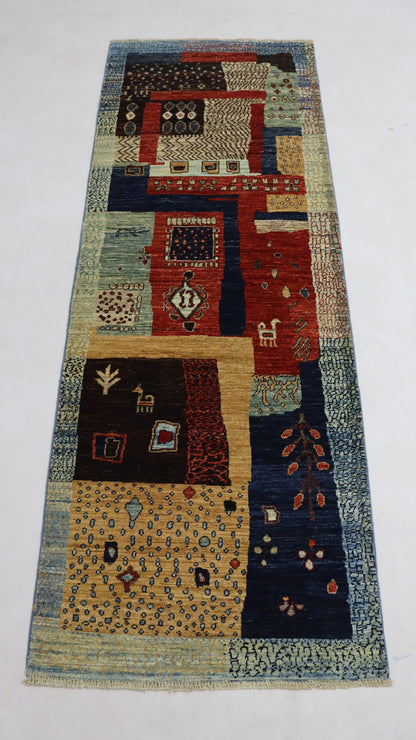 7 Ft Gabbeh Multicolor Afghan Hand Knotted Tribal Wool Runner Rug