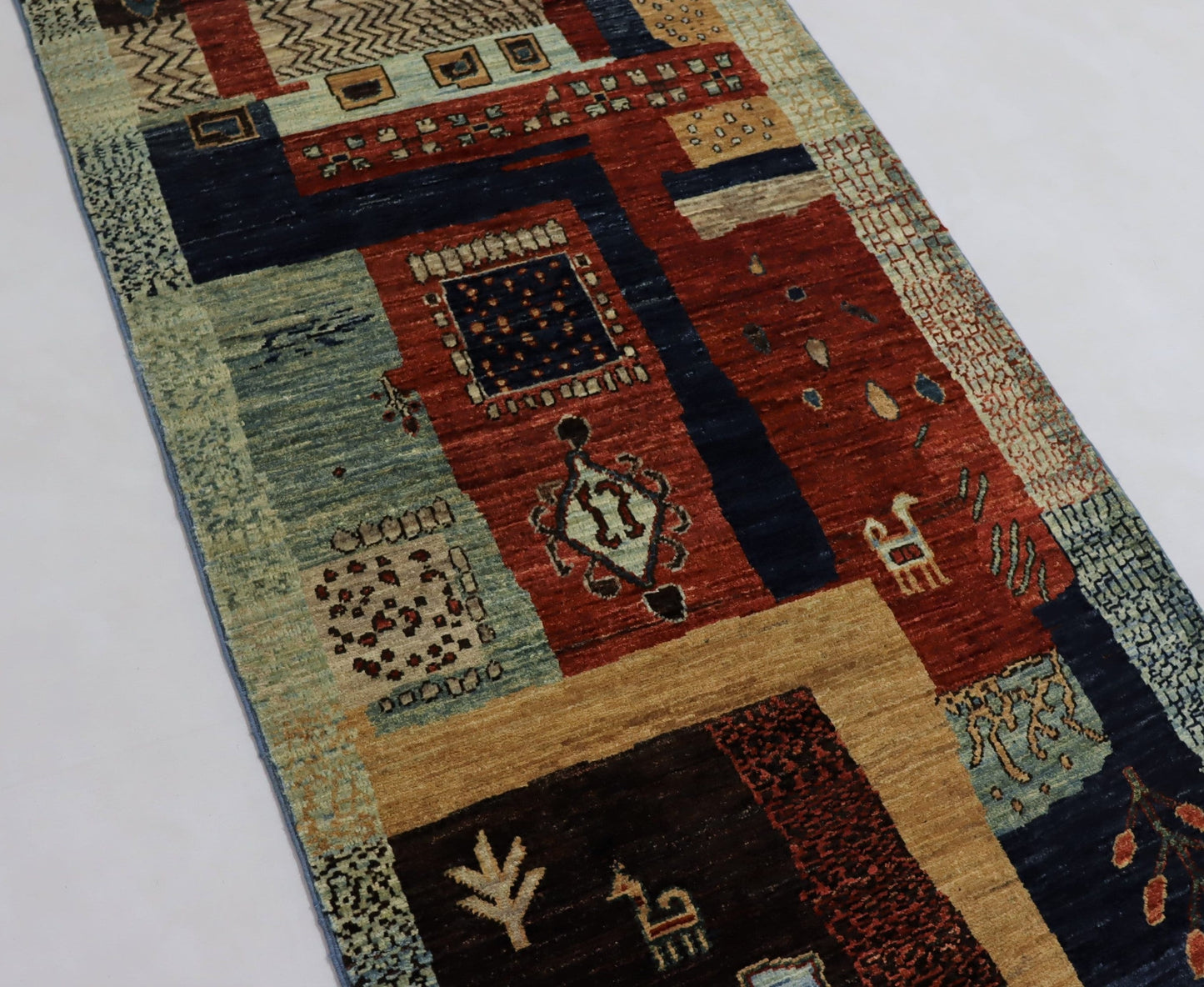 7 Ft Gabbeh Multicolor Afghan Hand Knotted Tribal Wool Runner Rug